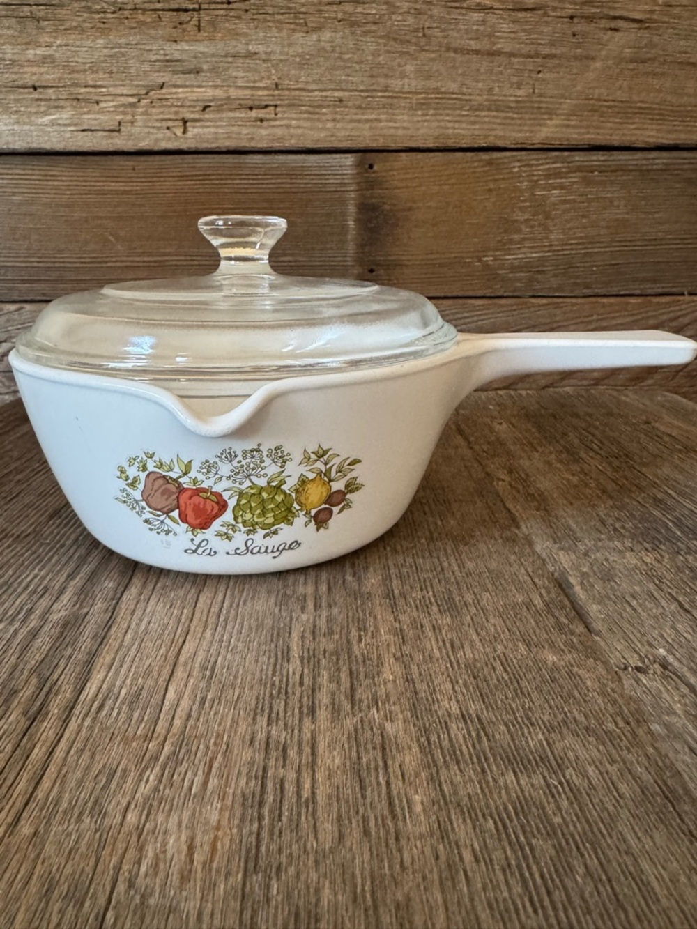 Vintage Corningware White Ceramic Saucepan with Pyrex Glass Lid